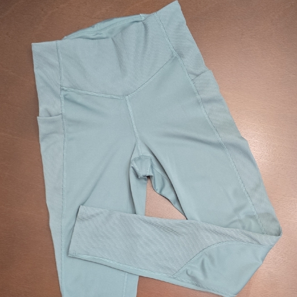 THE NORTH FACE Women's M Sage Green Leggings Tights Ribbed 3 Pockets Full 7/8